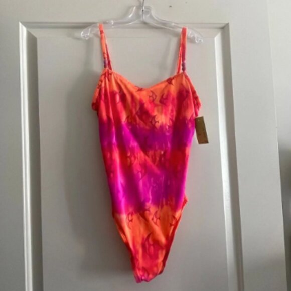 90s Pink and Orange Fish One-Piece Swimsuit - Picture 1 of 2